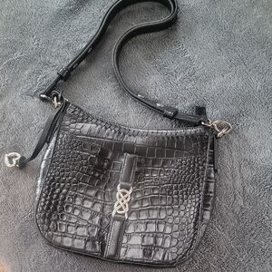 Brighton Black Croc-Embossed Shoulder Bag